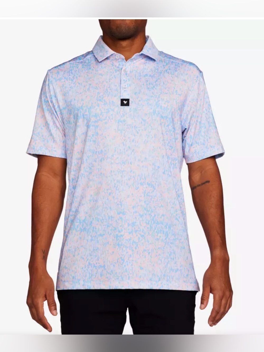 Bad Birdie Champagne Showers S/S Heathered Blue and Pink Polo. Men’s 2XL